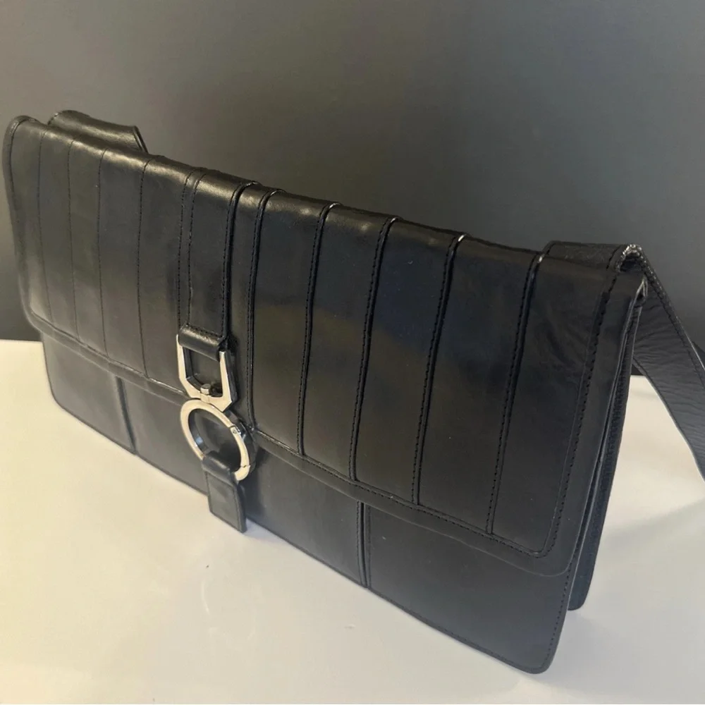 NWT Vtg BCBG Maz Azria Black Leather Shoulder Bag Y2K Gucci Horsebit $258 NOS